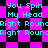Pixelated cyan text on a black-and-magenta checkered background with repeated phrases.