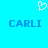 Pixelated blue background with white heart symbol above two identical 'CARLI' text blocks in blue pixel font.