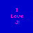 Four display pink text "I Love J!" on blue backgrounds with varying light effects