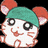 Pixelated hamster with green cap, orange ears, and white body on black background; three views show slight head angle variations.