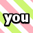 Pixelated text and patterned background with diagonal stripes in pink, green, white, and a blue-green diamond section