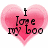 Two pink heart-shaped icons with black text; left reads "I Love My Boo" and right reads "Brando" in pixelated font.