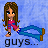Pixel art of a female character with long brown hair, blue eyes, and pink top holding a large blue fish against light blue background.