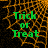Green 'Trick or Treat' text on a black background with orange web-like patterns, displayed in four