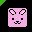 Two pink square pixel art faces with bunny ears; left face has smiling mouth, right face has neutral mouth and green question mark above head.