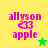 Pixelated text 'allyson' and 'apple' with a heart symbol on yellow and green backgrounds, featuring a green star and yellow star in different frames.