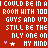 Red background with white pixelated text repeating 'I COULD BE IN A ROOM WITH 100 GUYS AND I'D STILL BE THE ONLY ONE ON MY MIND' and two pink star symbols.