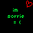 Red pixelated heart symbol above green text 'im sorrie = (' on black background, with identical left and right sides.