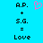 Pixelated blue background with black text and a pink heart symbol arranged in two identical side-by-side equations.