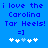 Blue background with pixelated text reading 'i love the Carolina Tar Heels!' and '=]' followed by five white and light blue asterisks.
