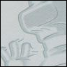 A static grayscale image shows a stylized cartoon character's hand holding a cylindrical object with a rounded top, set against a plain light background.