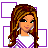 Pixel art contact sheet of a cheerleader character in multiple poses and text frames with purple grid background.