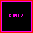 Two side-by-side pixel art frames showing the word "BONER" in different colors against black backgrounds with colored borders.