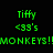 Green pixelated text reads "Tiffy <33's MONKEYS!!" on black background next to brown monkey holding banana and coins.
