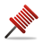 Red and white checkered pin with black stem on gray background, pixelated rendering style.
