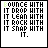 Pixelated text-based icon with 'BOUNCE WITH IT DROP WITH IT LEAP WITH IT ROCK WITH IT SNAP WITH IT.' in black, green, blue, pink, purple, yellow lettering
