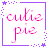 A contact sheet of five animated frames showing a pixelated text-based icon with "culie pie" in varying colors and styles within purple star-bordered squares.