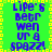 Green background with yellow border, blue text repeating 'Life's better when ur a spazz!', pixelated style.
