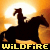 A pixelated silhouette of a horse and rider against an orange-yellow gradient background with the text 'WILDFIRE' in yellow block letters at the bottom.