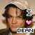 Pixelated image of a person with brown hair and light skin, overlaid with text elements including 'I', a pink heart symbol, and 'DEAN' in blocky letters.