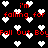 Black background with white pixelated hearts and red text repeating 'i'm falling for Fall Out Boy' in a static pattern.