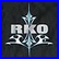 Static pixel art icon with dark background, blue border, and central light-blue starburst above stylized white text.