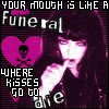A repeated of identical pixelated images showing a person with dark hair and pale skin holding fingers near their mouth, surrounded by text and symbols
