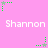 Pink background with repeated white text 'Shannon' and green star-shaped icons in various positions, some showing animation frames.