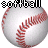 baseballs with red stitching, each labeled 'softball' in black text above; some balls have pink hearts on their surface