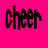 Pixelated text split across two backgrounds: 'cheer' on pink and 'south' on black, both in stylized fonts.
