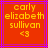 Red square icon with purple border containing yellow text 'early elizabeth sullivan <3' on red background.