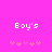 Pixelated pink background with white text 'Boy's' and five light pink heart symbols arranged horizontally below the text.