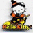 Pixelated cartoon cat in witch costume on broomstick with 'Happy Halloween' text, red background.