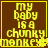 Yellow pixelated text on brown background reads "my baby is a chunky monkey" in four identical with yellow borders