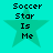 Four identical pixelated turquoise star icons with black text "Soccer Star Is Me" on a solid cyan background, arranged in two of two