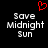 Red pixelated heart symbol above white pixelated text reading 'Save Midnight Sun' on black background.