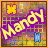 Pixelated icon with 'Mandy' text, changing corner symbols between frames.