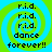 Pixelated text 'R.i.d.' repeated three times above 'dance forever!!' on a green and blue spiral background.