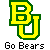 Pixelated yellow and green "BU" logo with "Go Bears" text below on gray background, static single-frame image.