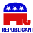 Red elephant with blue top and white stars, positioned above fragmented text reading 'REPUBLICAN REPUBLICAN REPUBLICAN REPUBLICAN PART' across multiple