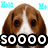 A four- of a brown and white dog's face with changing text overlays, each featuring the same dog against a white background