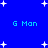 Blue background with white pixelated stars and four instances of cyan text reading 'G Man' arranged in a pattern