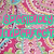 Pixelated static image with two lines of pink text on a teal background, set against a multicolored pixelated backdrop.