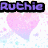 Pixelated icon with text fragments, heart symbols, and colored circles on a white background.