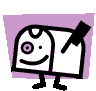 Animated character with mailbox-like body, smiling face, and black flag; four distinct poses show movement of legs and flag.