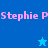 Pixelated text 'Stephie P' in pink on blue background with a small star icon changing color between light and dark blue.