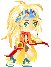 Pixelated character with blonde hair and blue headband in four sequential poses showing slight body shifts and arm movements.