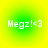 Four identical circular icons with green-to-yellow gradient backgrounds display white text reading "Megz!<3" in pixelated font.