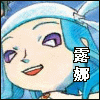 Animated character with blue hair and purple eyes, wearing a light blue headband, displaying three distinct facial expressions