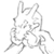 Static pixelated icon of a stylized character with flowing hair and limbs, rendered in grayscale on white background.